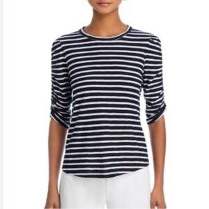 Veronica Beard Walford Stripe 3/4 Sleeve Top Navy Med